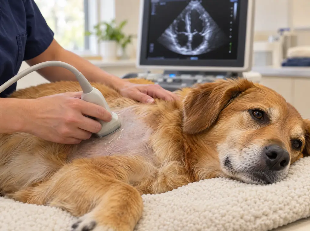 Cardioloog maakt een hartecho bij een rustige hond